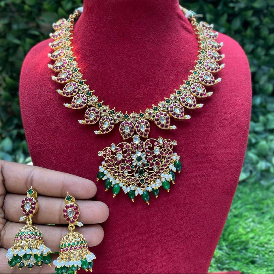 Pota Stone Pearl Necklace in Sterling Silver | Bridal Jewellery India