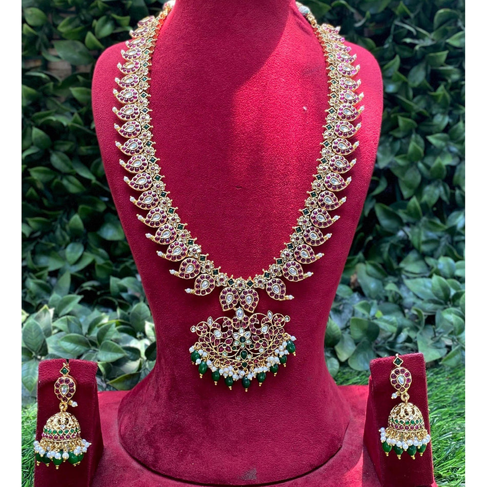Designer Long Necklace in Gold Tone with Pota Stones and | Bridal Jewellery India
