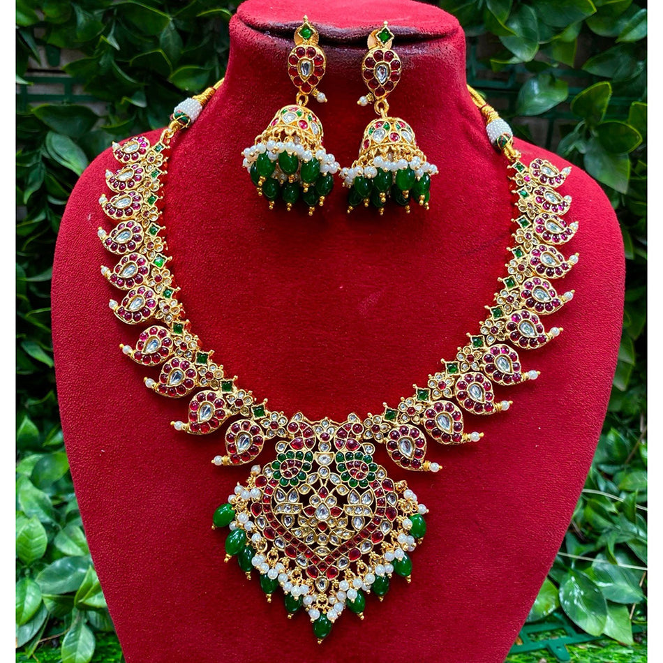 Designer Pota Stone Necklace in Gold Tone | Bridal Jewellery India