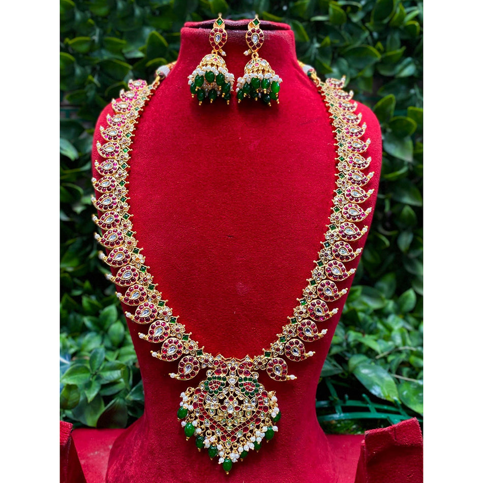 Rose Gold Plated Pota Necklace with Pearls and Beads | Bridal Jewellery India