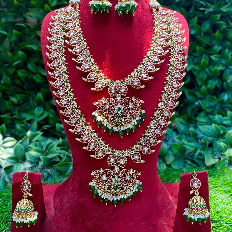 Pota Stone Necklace in Gold Plated with Pearls | Bridal Jewellery India