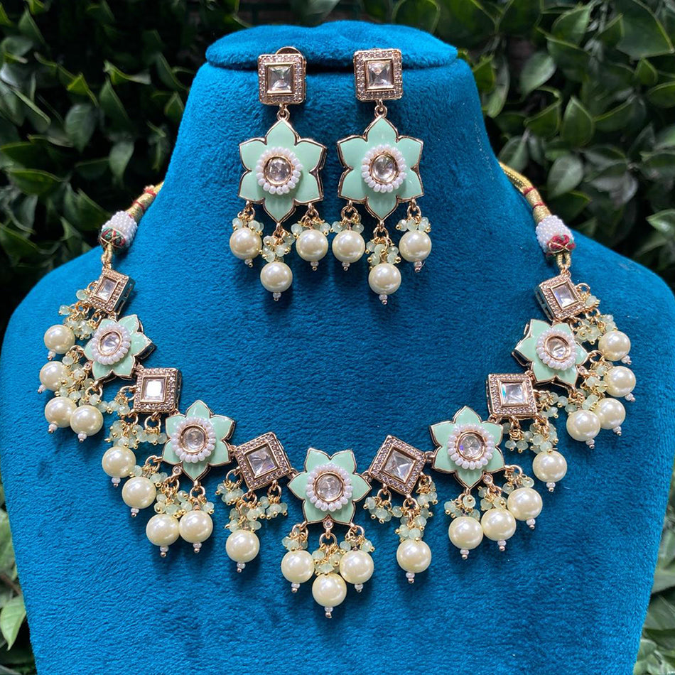 Kundan Choker Necklace in Gold Plated   Pearl | Bridal Jewellery India