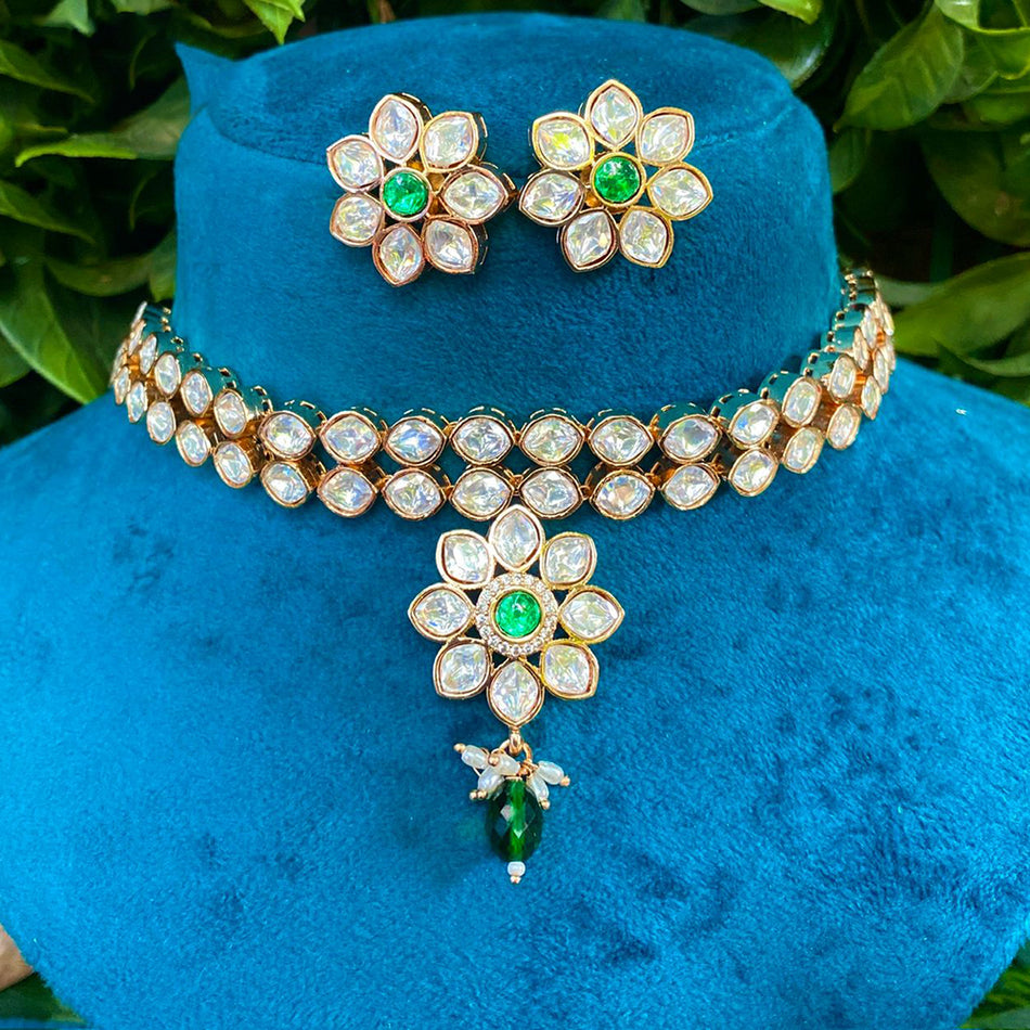 Kundan Choker Necklace in Gold Plated with Polki Stones | Bridal Jewellery India
