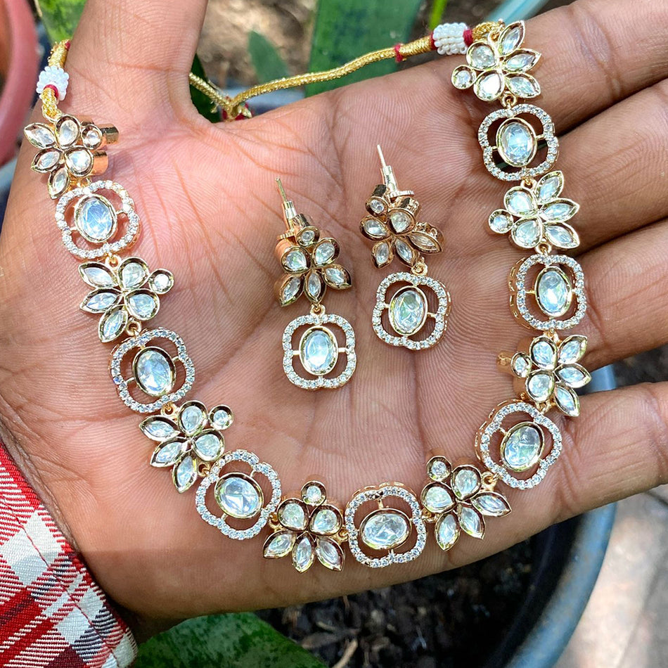 Kundan Necklace in Gold Plated with Polki Stones | Bridal Jewellery India