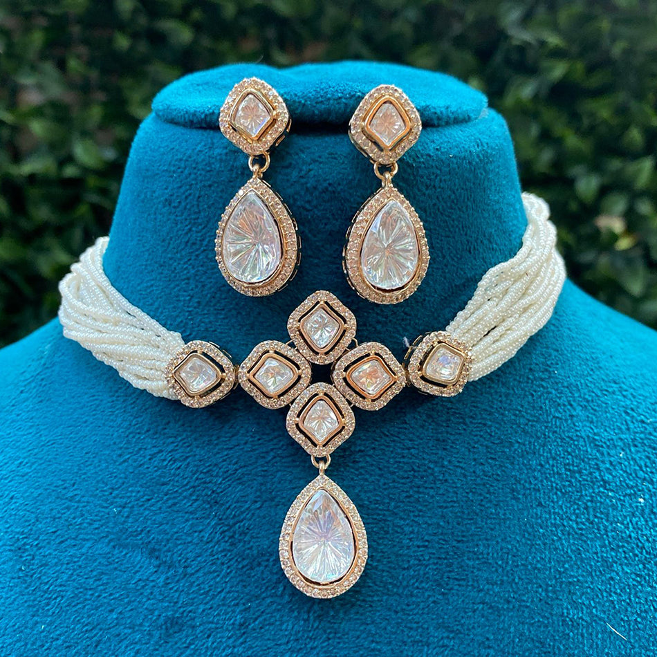 Kundan Choker Necklace in White Gold Plated | Bridal Jewellery India