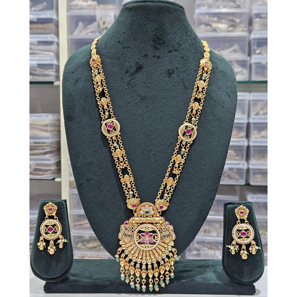 Pearl Long Necklace in Rose Gold Plated | Bridal Jewellery India