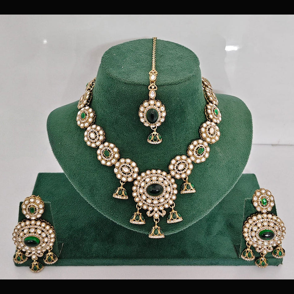 Heritage Pota Stone in Rose Gold Plated Necklace Set | Bridal Jewellery India