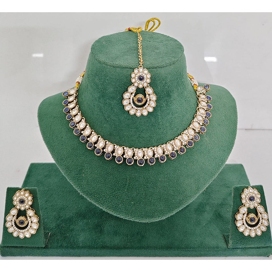 Heritage Rose Gold Plated Pota Necklace Set | Bridal Jewellery India