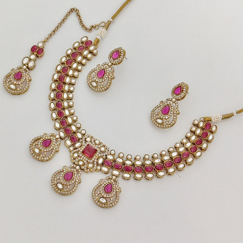 Heritage Pota Stone in Gold Plated with Austrian Stone Necklace | Bridal Jewellery India