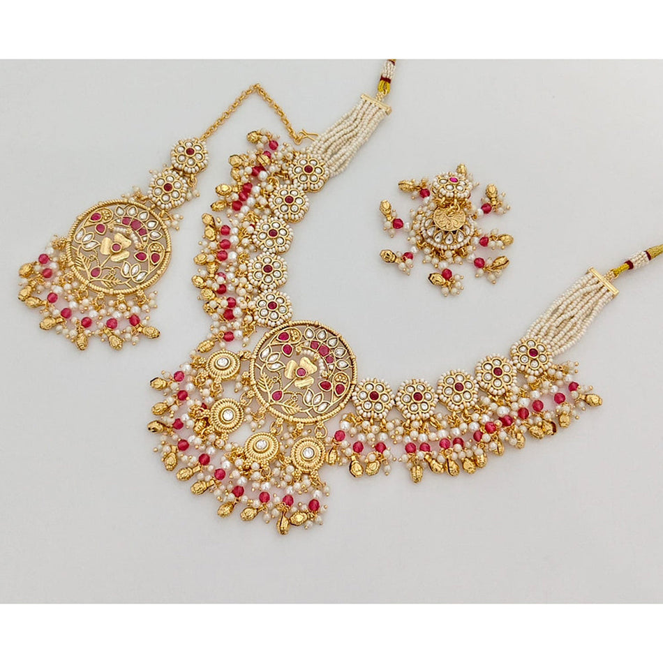 Heritage Pota Necklace in Gold Plated with Pearls | Bridal Jewellery India