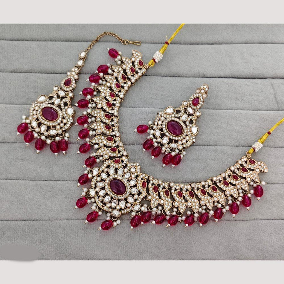 Designer Pota Necklace in Gold Plated with Pearls | Bridal Jewellery India