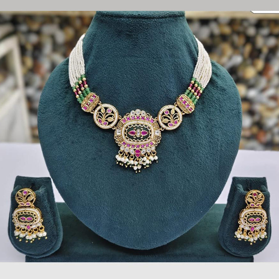 Designer Pota Necklace in Rose Gold Plated | Bridal Jewellery India