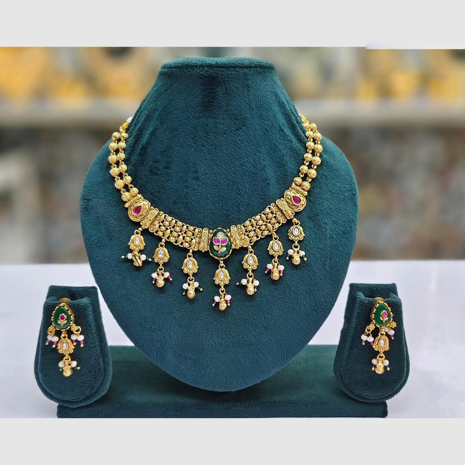 Designer Pota Necklace in Rose Gold Plated | Bridal Jewellery India