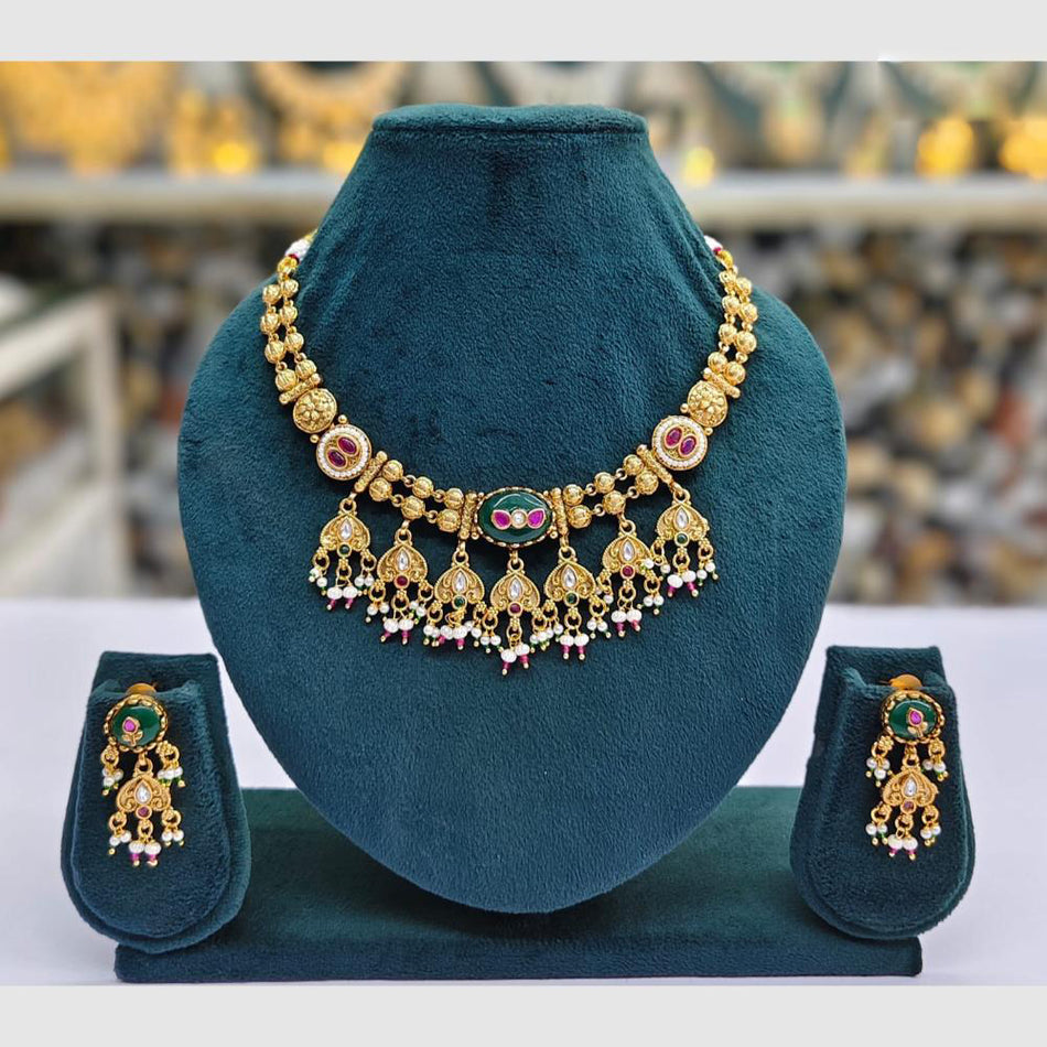 Designer Pota Necklace in Gold Plated | Bridal Jewellery India