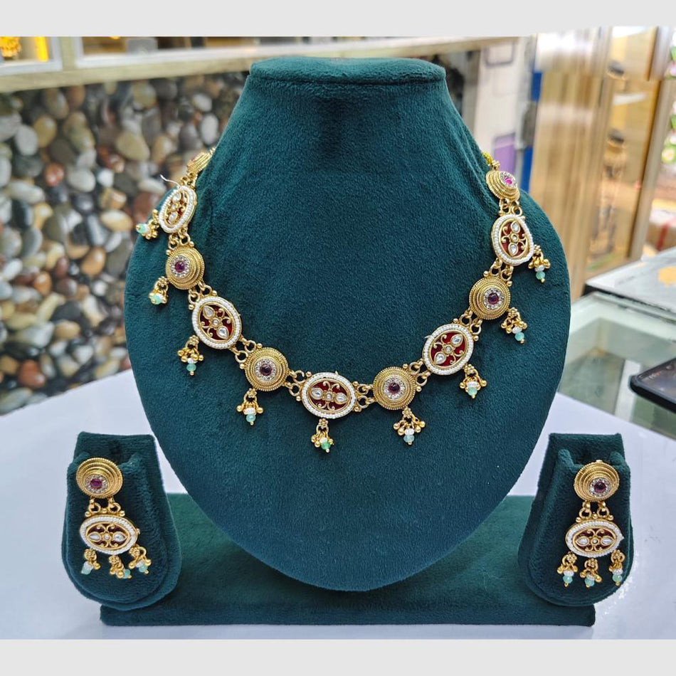 Designer Pota Necklace in Gold Plated with Pearl   Beads | Bridal Jewellery India