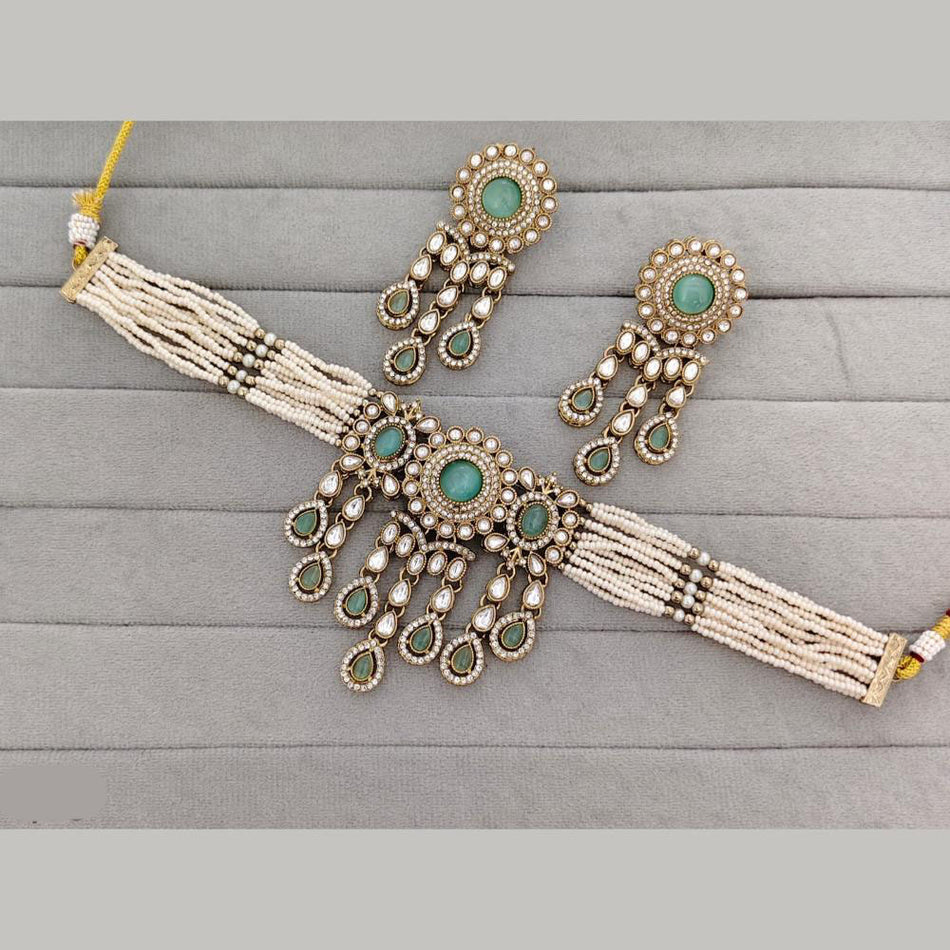 Pota Stone Choker Necklace in Rose Gold Plated | Bridal Jewellery India