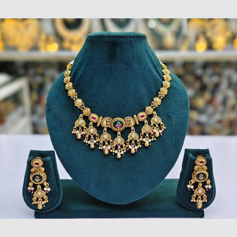 Designer Pota Necklace in Rose Gold Plated | Bridal Jewellery India