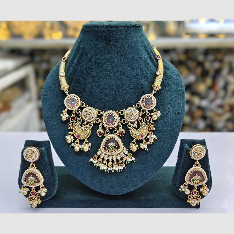 Designer Pota Necklace in Gold Plated with Pearl Beads | Bridal Jewellery India