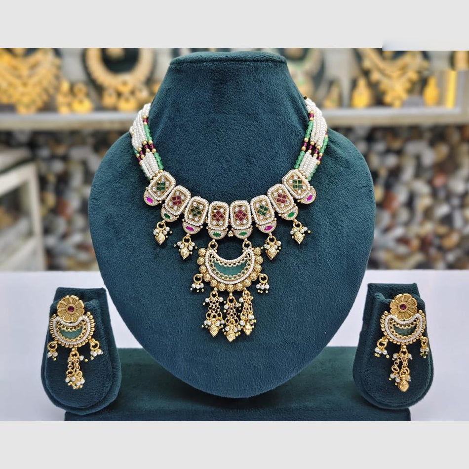 Designer Pota Necklace in Rose Gold Plated | Bridal Jewellery India