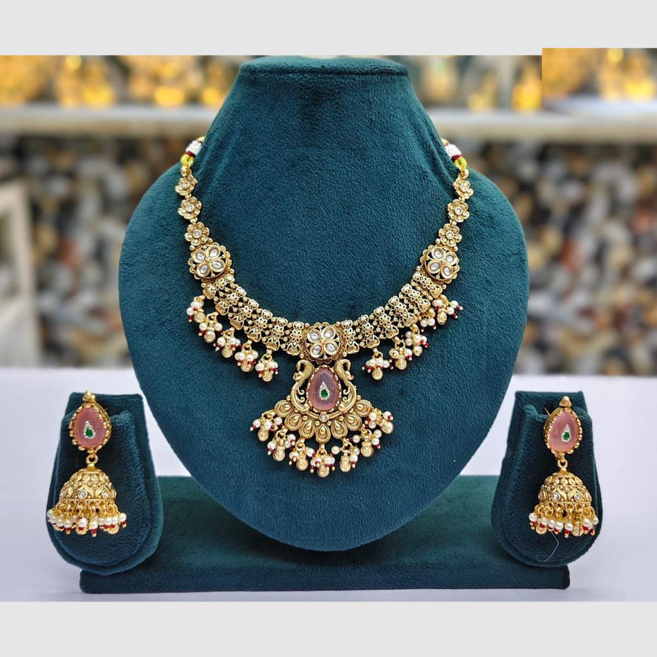Designer Pota Necklace in Rose Gold Plated | Bridal Jewellery India