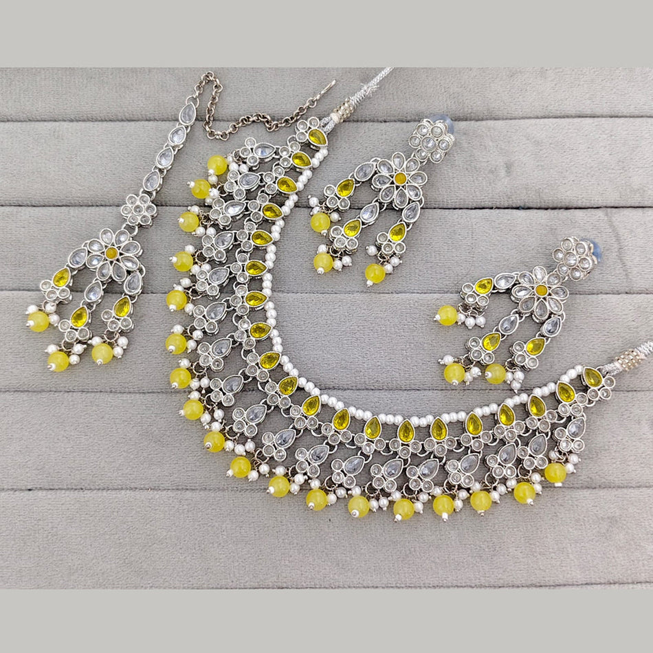 Kundan Necklace in Silver with Pearl Beads | Bridal Jewellery India