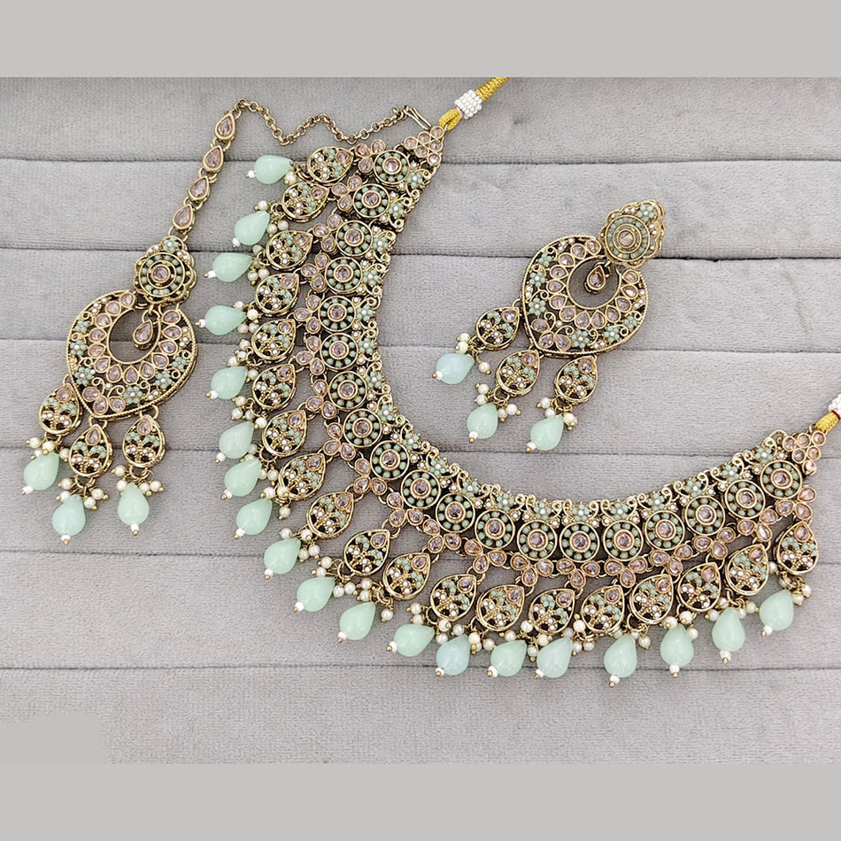 Crystal Stone Pearl Necklace in Silver | Bridal Jewellery India