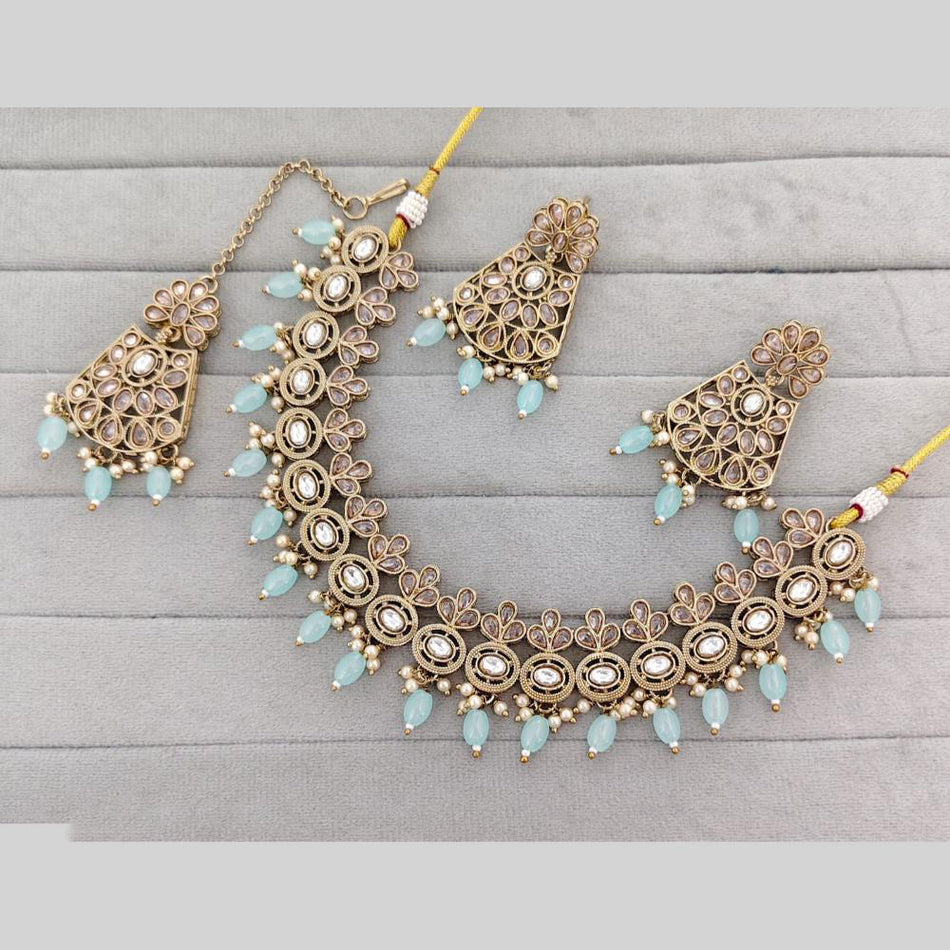 Crystal Stone Pearl Necklace in Silver | Bridal Jewellery India