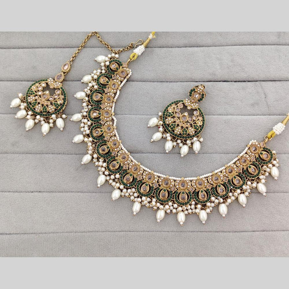 Crystal Stone Necklace in Oxidised Silver | Bridal Jewellery India