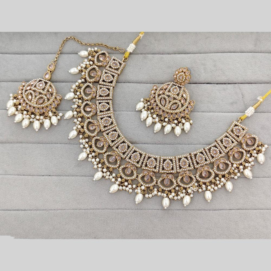 Crystal Stone Necklace in Oxidised Silver | Bridal Jewellery India