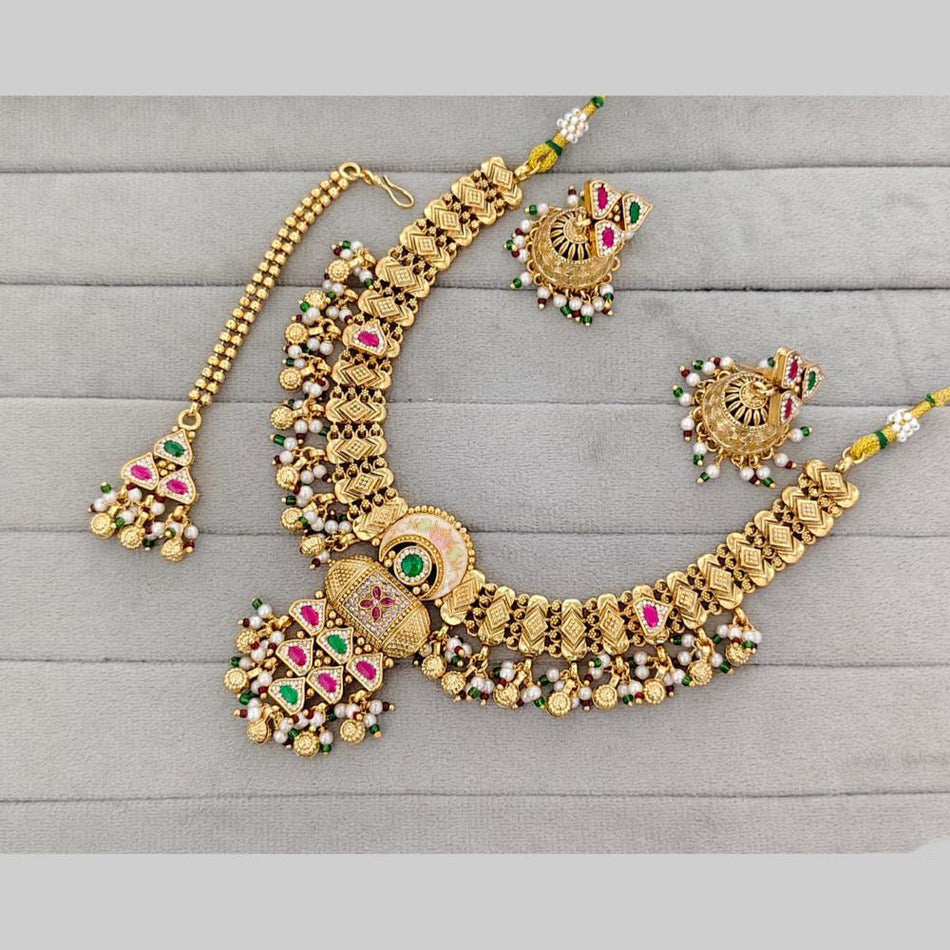 Meenakari Pearl Necklace in Gold Plated   Silver | Bridal Jewellery India