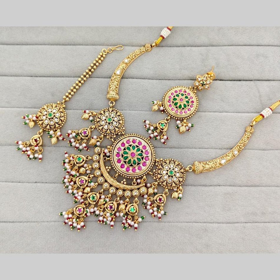 Rose Gold Plated Pota Stone Statement Necklace | Bridal Jewellery India