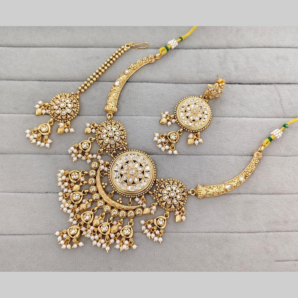 Rose Gold Plated Pota Stone Statement Necklace | Bridal Jewellery India