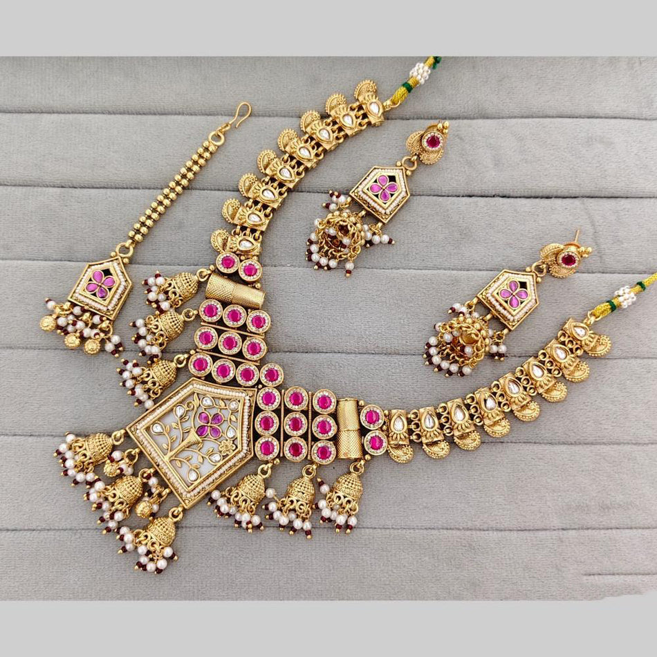 Pota Stone Pearl Necklace in Gold Tone | Bridal Jewellery India