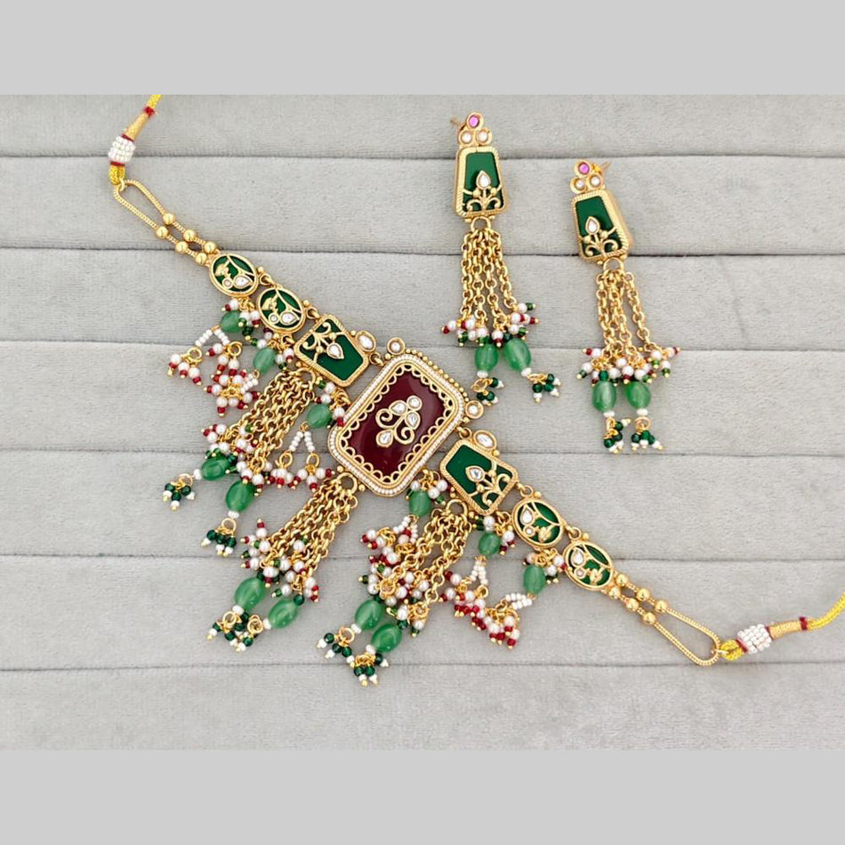 Pota Stone and Pearl Choker in Rose Gold Plated | Bridal Jewellery India