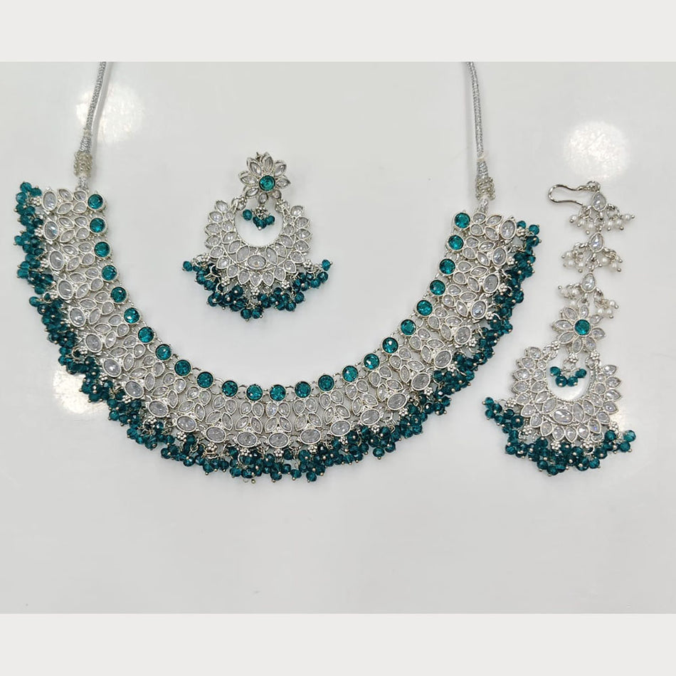 Crystal Stone and Pearl Necklace in Gold Tone | Bridal Jewellery India