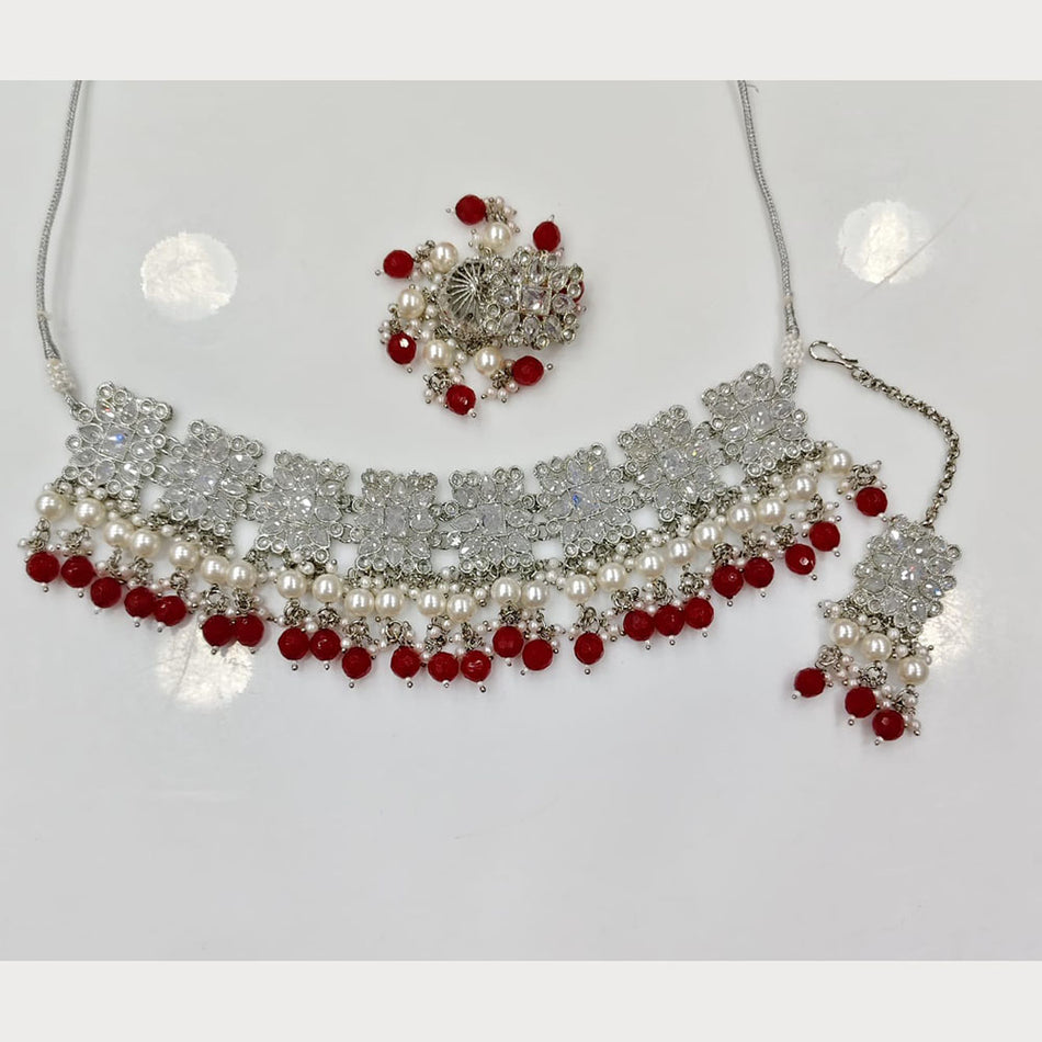 Crystal Stone Choker in Oxidised Silver | Bridal Jewellery India