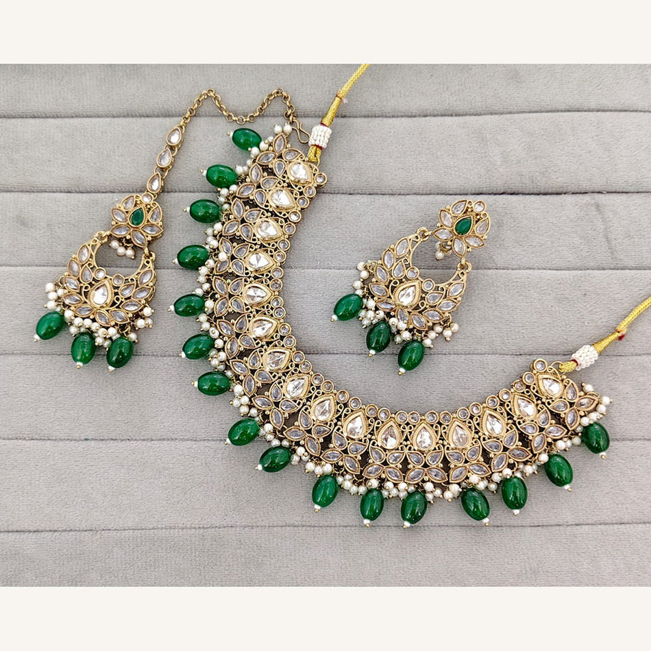 Crystal Stone Necklace in Gold Plated for Occasion | Bridal Jewellery India
