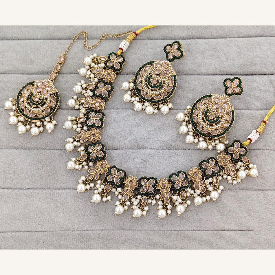 Crystal Stone Necklace in Oxidised Silver | Bridal Jewellery India