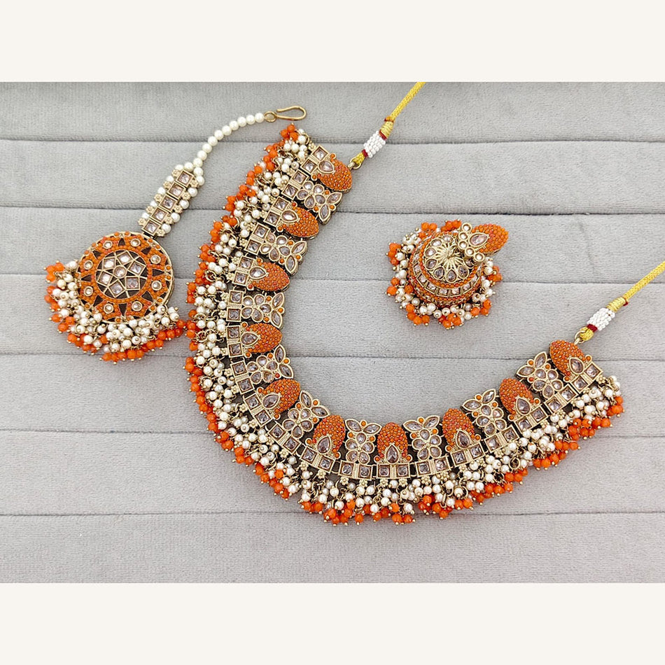 Crystal Stone   Pearl Necklace in Gold Plated | Bridal Jewellery India