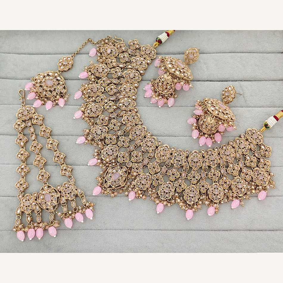 Grand Crystal Pearl Necklace in Gold Tone | Bridal Jewellery India