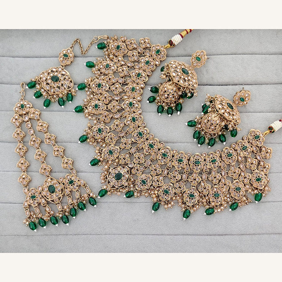 Crystal Stone Pearl Necklace in Gold Plated for Occasion Wear | Bridal Jewellery India