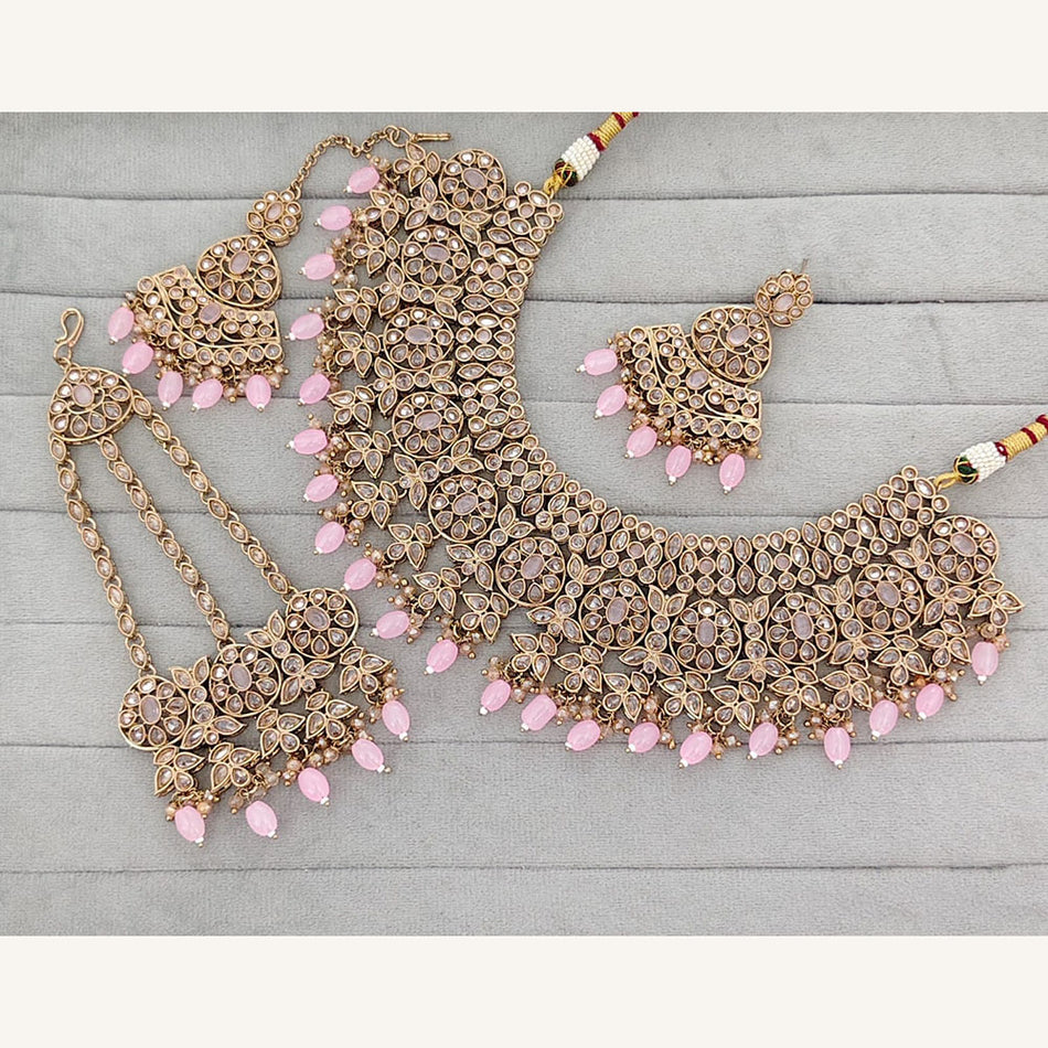 Crystal Stone Pearl Necklace Set in Gold Plated | Bridal Jewellery India