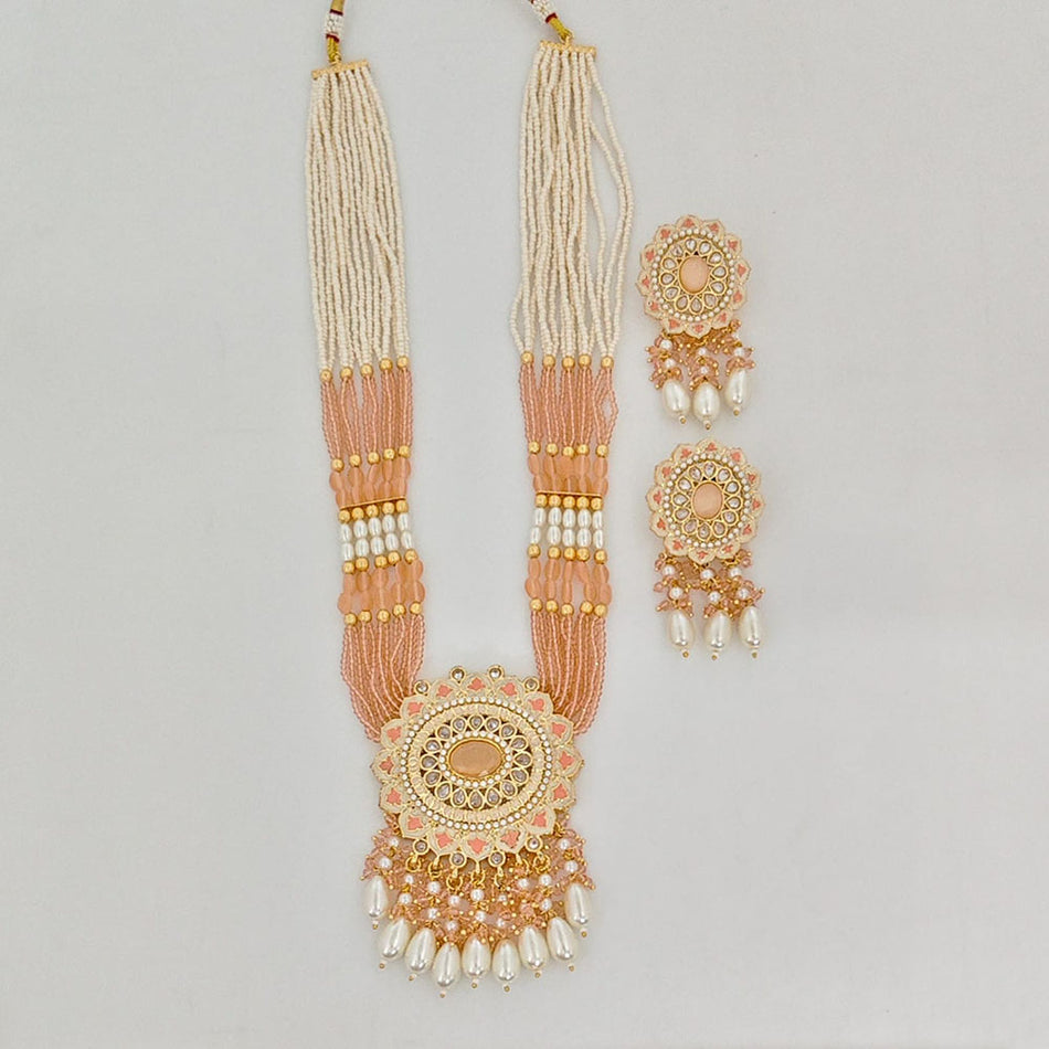 Meenakari Long Necklace in Gold Plated with Pearl | Bridal Jewellery India