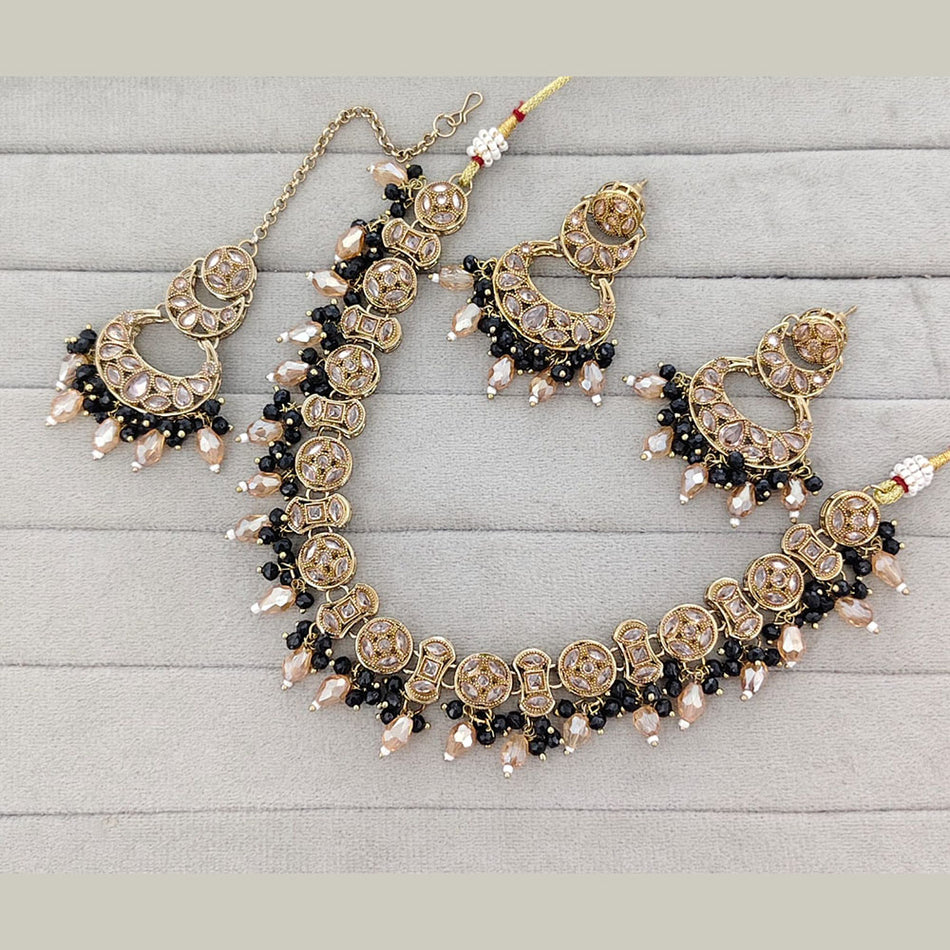 Crystal Stone and Pearl Necklace in Gold Tone | Bridal Jewellery India