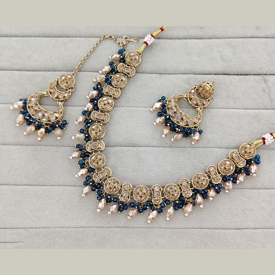 Crystal Stone and Pearl Necklace in Gold Tone | Bridal Jewellery India