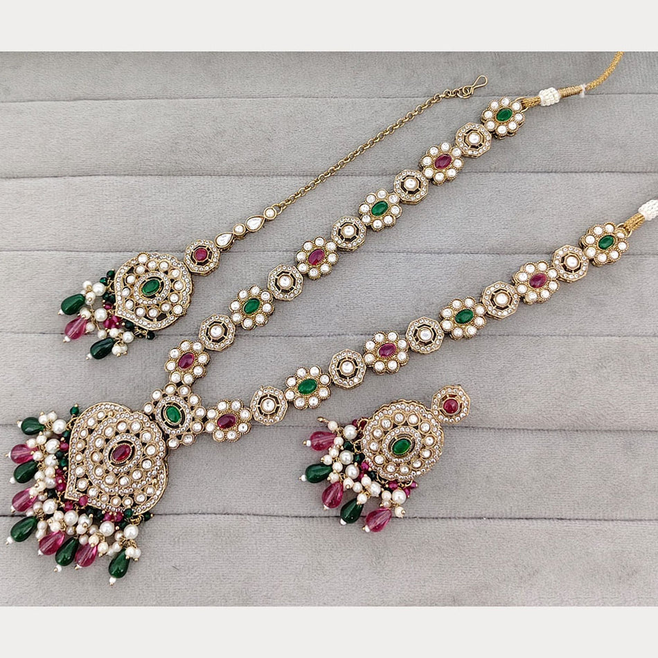 Designer Rose Gold Plated Pota Necklace for Wedding | Bridal Jewellery India