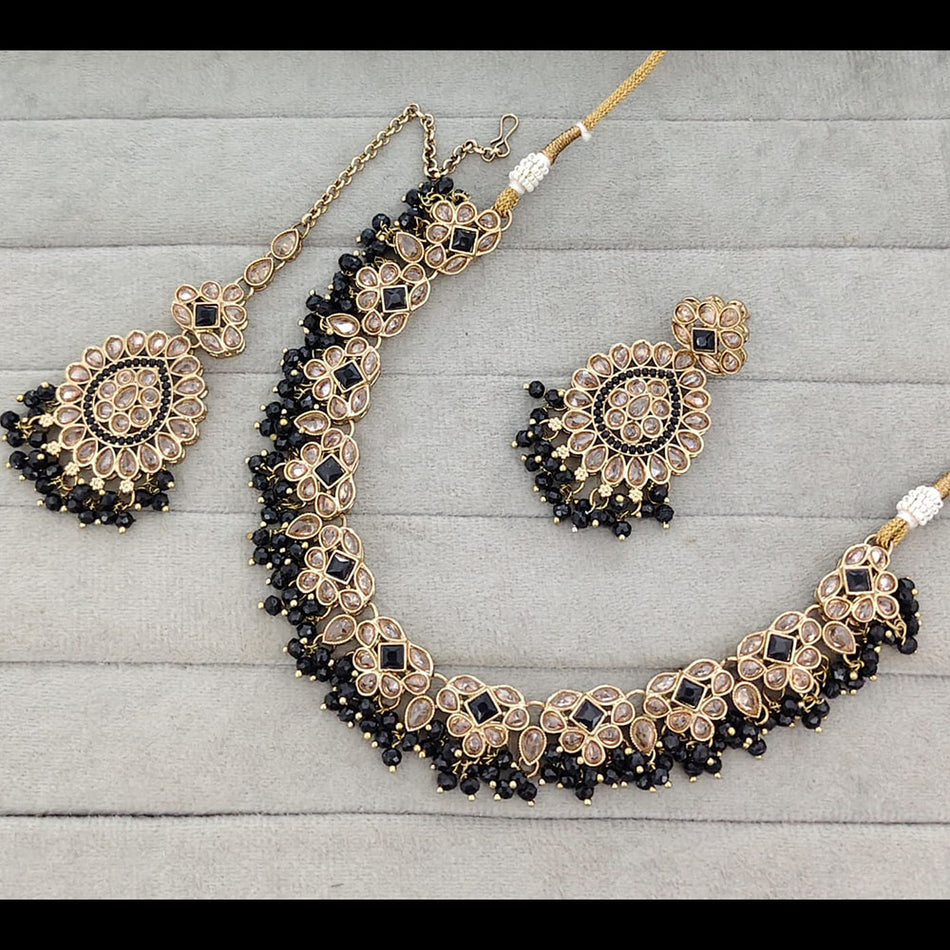 Rose Gold Plated Crystal Pearl Necklace Set | Bridal Jewellery India