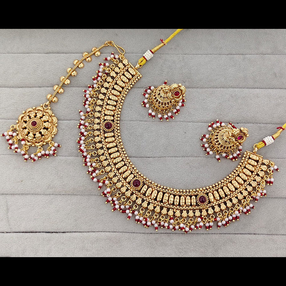 Graceful Pota Pearl Necklace in Gold Plated | Bridal Jewellery India