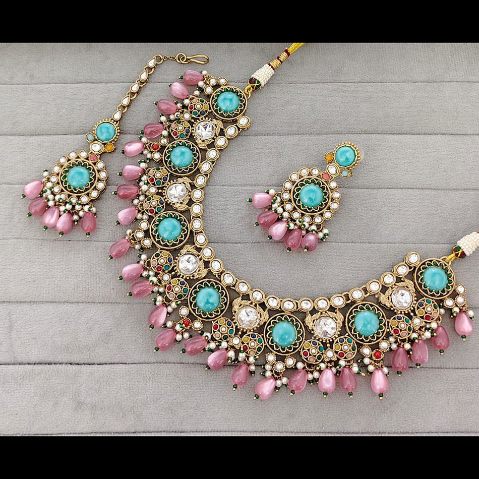 Graceful Pota Necklace in White Gold Plated | Bridal Jewellery India