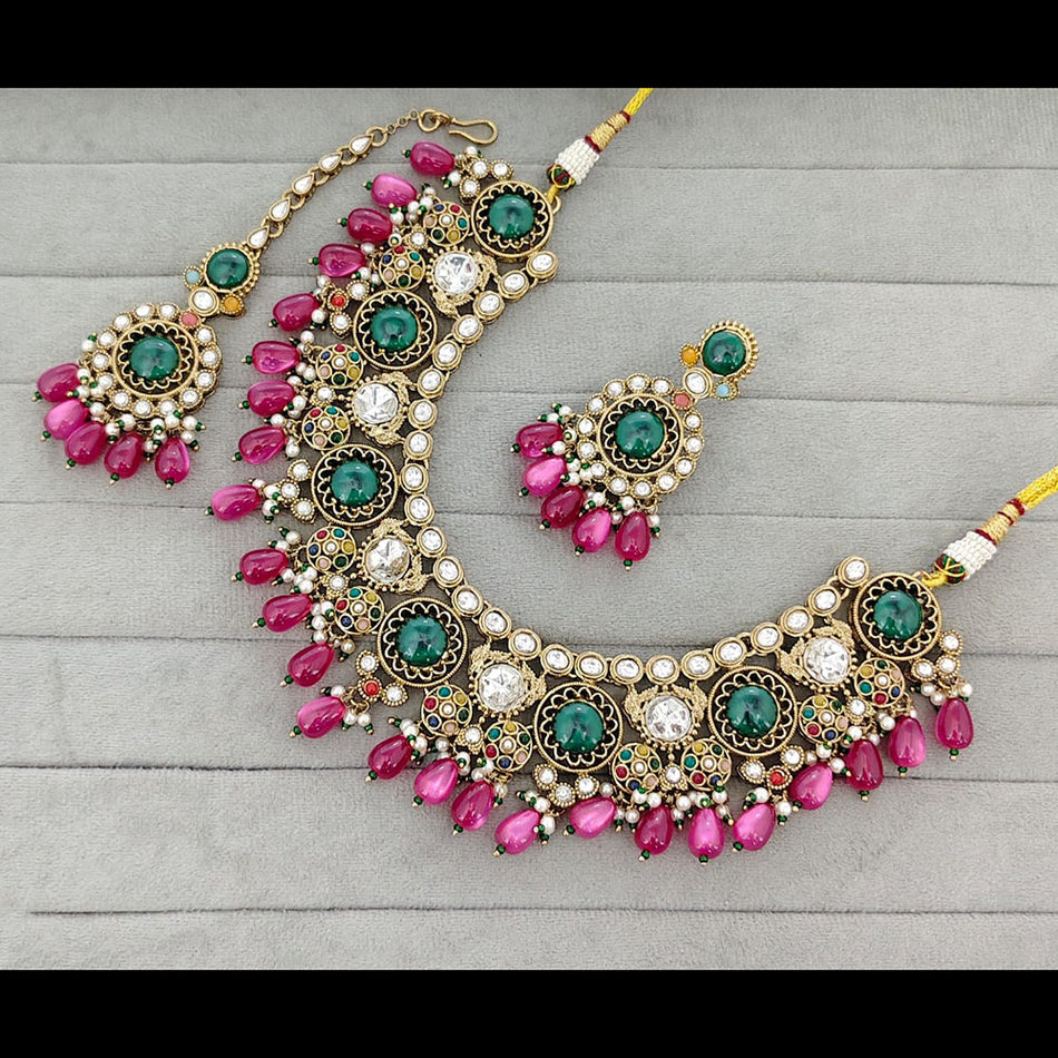 Graceful Pota Stone Pearl Necklace Set in Gold Plated | Bridal Jewellery India